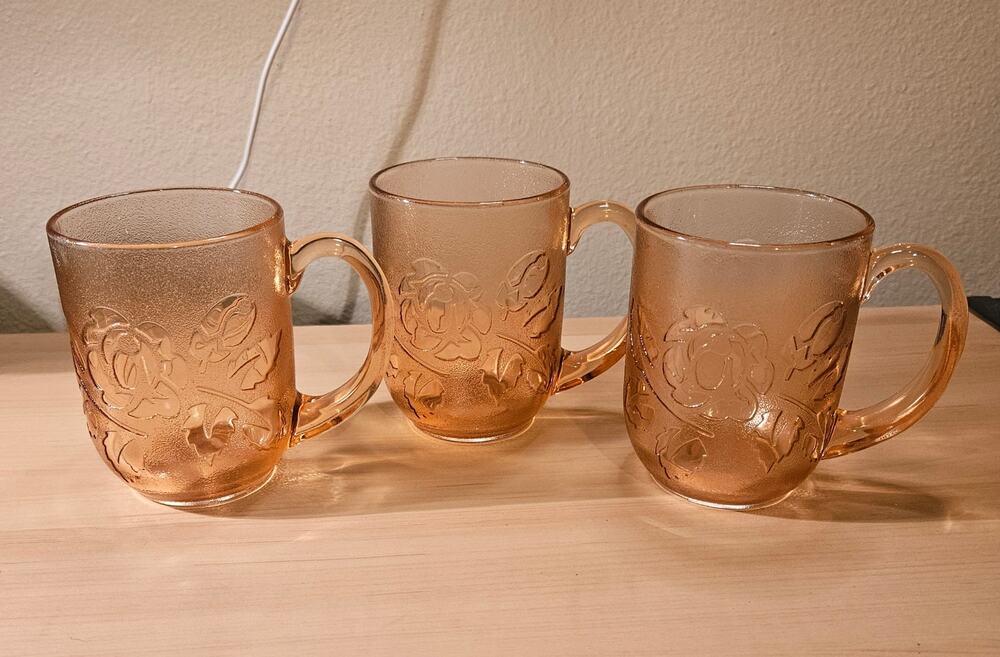 Anchor Hocking Pink Depression Glass Rose Coffee Mugs Set of 3